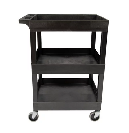 24" x 18" Plastic Utility Tub Cart- Three Shelf (Black)