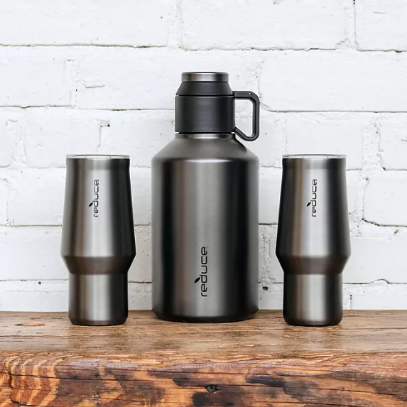 Reduce Craft Growler Set - 3 Piece Set with 17 oz Craft Tumblers