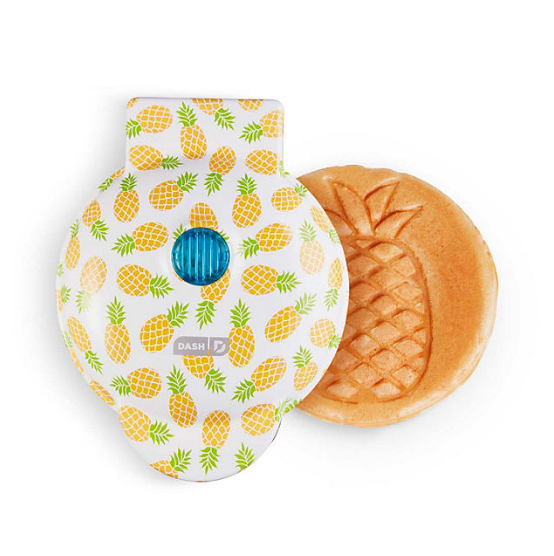 Dash Nonstick Mini Waffle Maker, White Pineapple Print