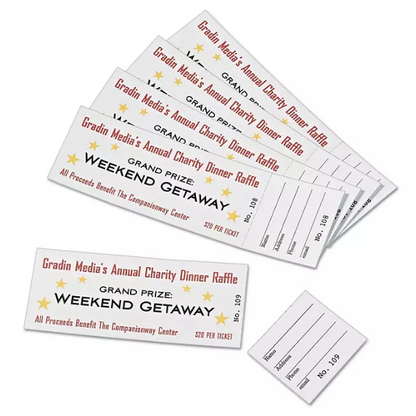 Avery Printable Tickets w/Tear-Away Stubs, 97 Bright, 65lb, 8.5 x 11, White, 10 Tickets/Sheet, 20 Sheets/Pack