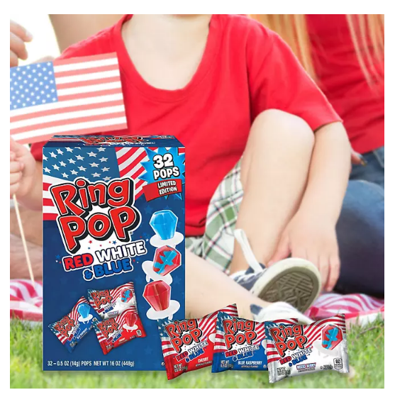 Ring Pop Limited Edition Red, White, and Blue Lollipop Variety Party Pack (16 oz., 32 ct.)