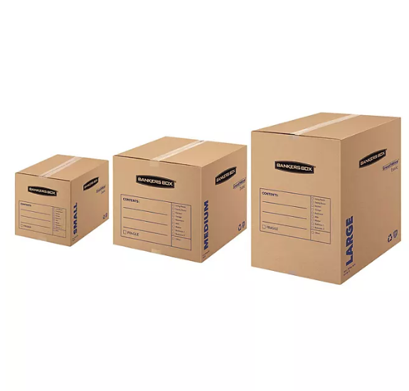 Bankers Box SmoothMove Basic Large Moving Boxes, 18" L x 18" W x 24" H, Kraft/Blue, 15/Carton