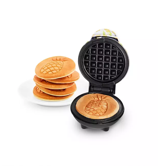 Dash Nonstick Mini Waffle Maker, White Pineapple Print