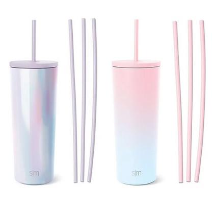 Simple Modern 2pack 24oz Stainless Steel Classic with Six Bonus Straws (Assorted Colors)