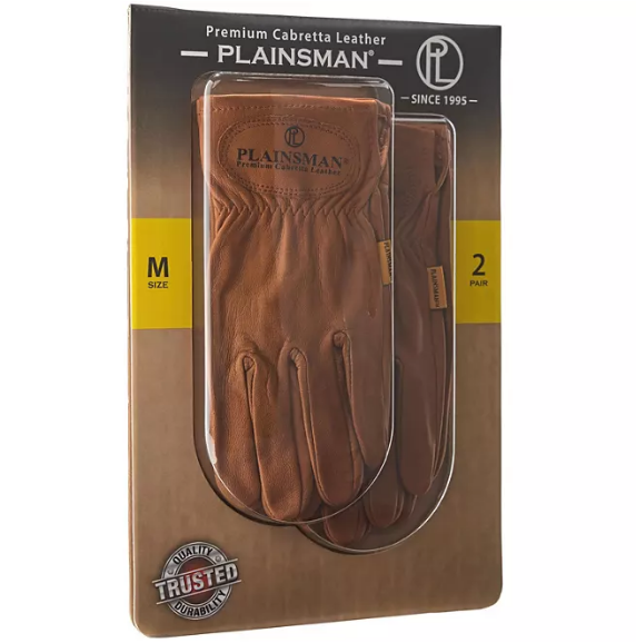 Plainsman Premium Cabretta Brown Leather Gloves - 2 Pairs