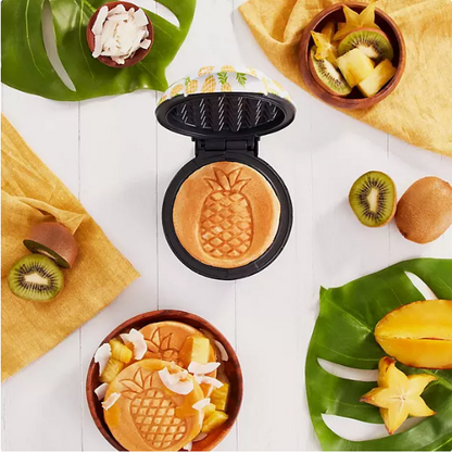 Dash Nonstick Mini Waffle Maker, White Pineapple Print