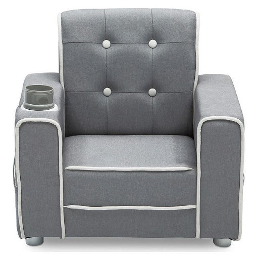 Delta Children Chelsea Kids' Upholstered Chair with Cup Holder, Soft Grey