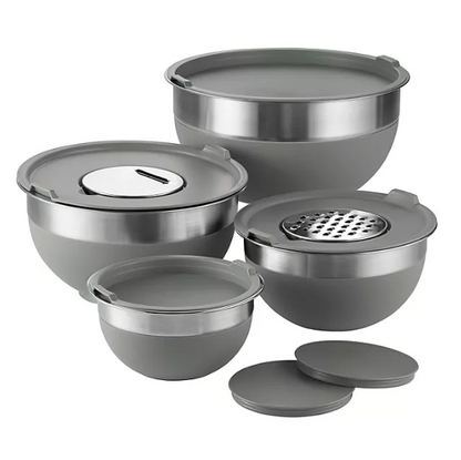 Tramontina 10-Piece Stainless Steel Mixing Bowls, Covers & Graters Included (Assorted Colors)