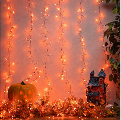 6' Orange Firecracker Curtain Light String with 600 LED Lights