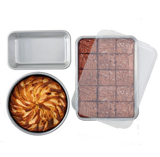 Nordic Ware Naturals Set: 9" x 13" Cake Pan with Lid, 9" Round Cake Pan, 1.5 lb. Loaf Pan