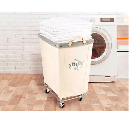 Seville Classics Commercial Heavy-Duty Canvas Laundry Hamper with Wheels