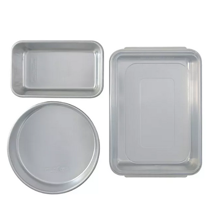 Nordic Ware Naturals Set: 9" x 13" Cake Pan with Lid, 9" Round Cake Pan, 1.5 lb. Loaf Pan