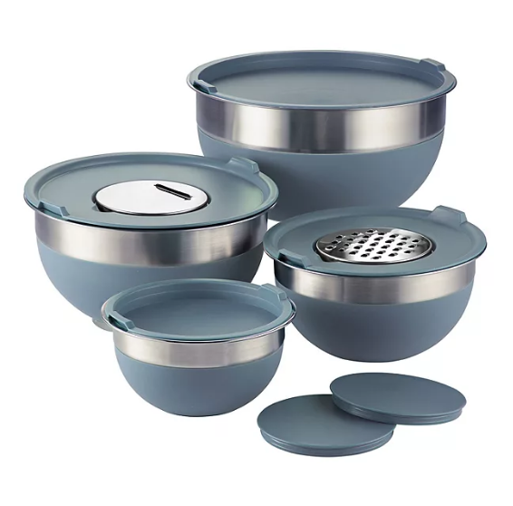 Tramontina 10-Piece Stainless Steel Mixing Bowls, Covers & Graters Included (Assorted Colors)