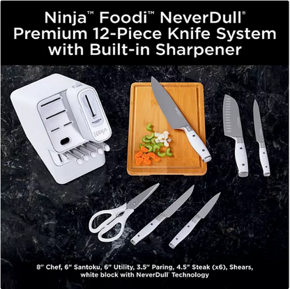 Ninja Foodi NeverDull Premium 12-Piece German Stainless Steel Knife System with Built-in Sharpener, White