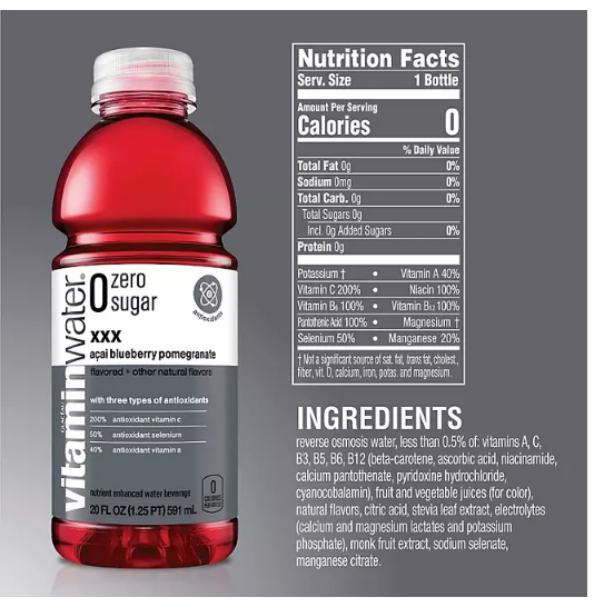 Glaceau Vitaminwater Zero Variety Pack Nutrient Enhanced Water (20 fl. oz., 20 pk.)