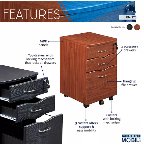 Techni Mobili Rolling Storage and File Cabinet, Espresso