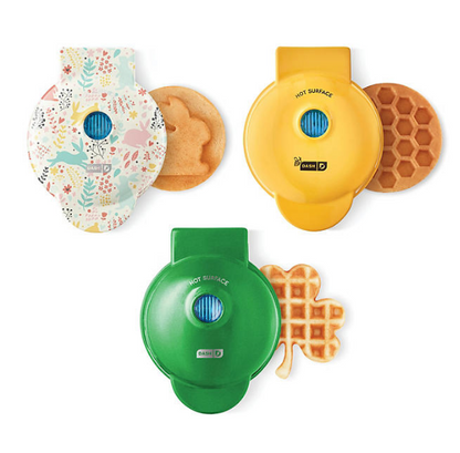 Dash Spring Mini Waffle Set of 3, Bunny, Shamrock and Honeycomb Web Waffle