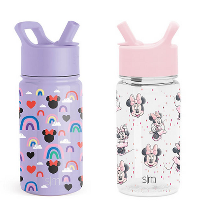 Simple Modern Kids Disney Water Bottle 2-Pack Set, 16-oz. Break Resistant Plastic & 14-oz. Stainless Steel with Straw Lid (Assorted Designs)