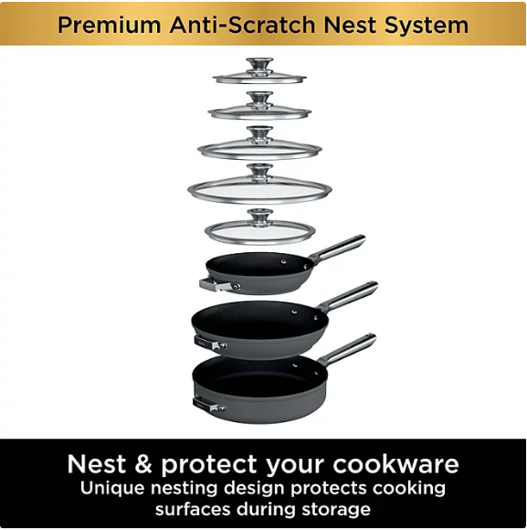 Ninja Foodi NeverStick Premium Anti-Scratch Nest System 10-Piece Cookware Set w/Bonus 5-Qt. Saute Pan