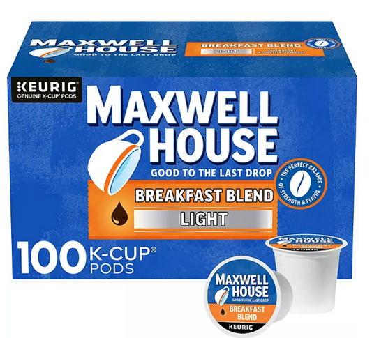 Maxwell House Breakfast Blend Light Roast K-Cup Coffee Pods (100 ct.)