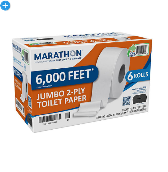 Marathon Jumbo Roll 2-Ply Toilet Paper, Septic Safe (1000 ft./roll, 6 rolls)