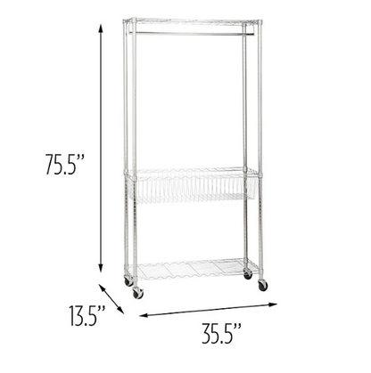 Honey-Can-Do Chrome Rolling Laundry Clothes Rack with Shelves