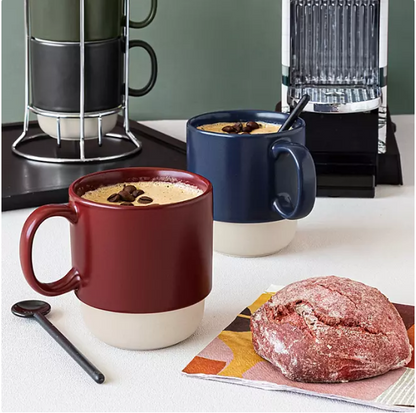 Over and Back 5-Piece Color-Glazed Stackable Mug Set with Rack