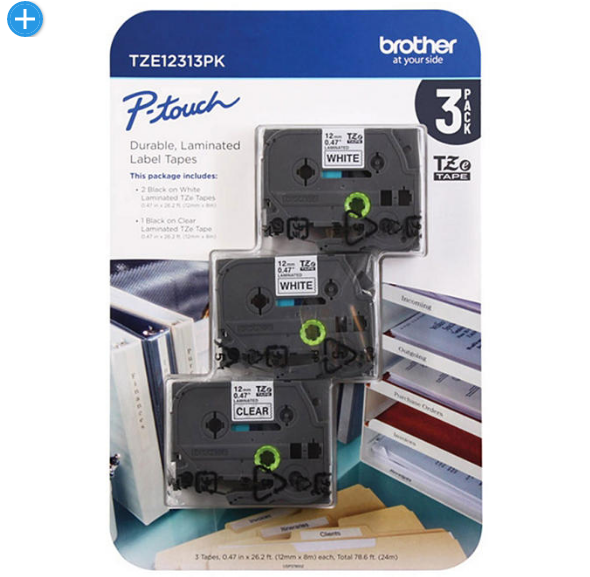 Brother P-Touch TZe12313PK Laminated Tape for Brother Label Makers- 3 Pack