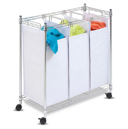 Honey-Can-Do White/Chrome Rolling Triple Sorter Hamper