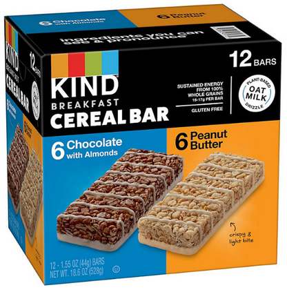 KIND Breakfast Cereal Bar Chocolate with Almonds and Peanut Butter Variety Pack (12 ct.)