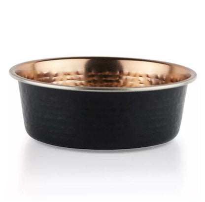 Matte Black & Hammered Copper Dog Bowl w/ Silicone Feet, 2 pk. (Choose Size)