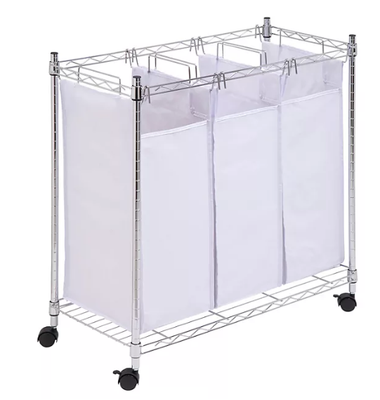 Honey-Can-Do White/Chrome Rolling Triple Sorter Hamper