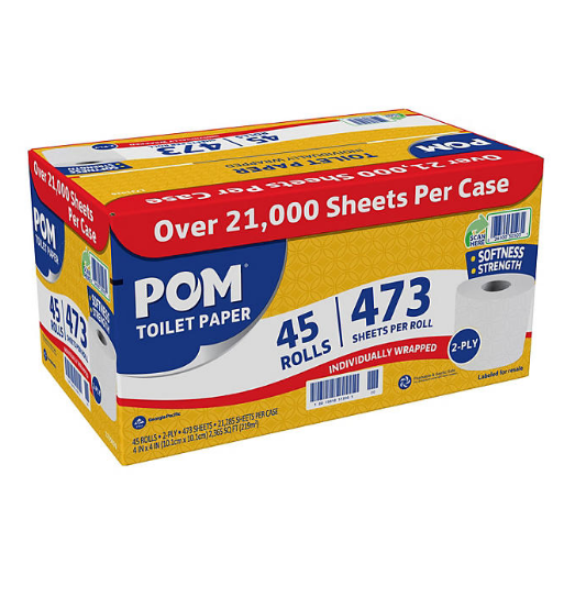 POM Bath Tissue, Septic Safe, 2-Ply, White (473 sheets/roll, 45 rolls)