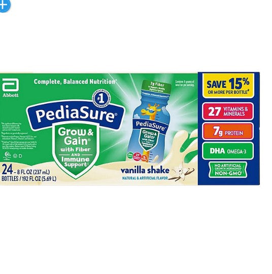 PediaSure Grow and Gain Nutritional Shake with Fiber for Kids, Vanilla (8 fl. oz., 24 pk.)