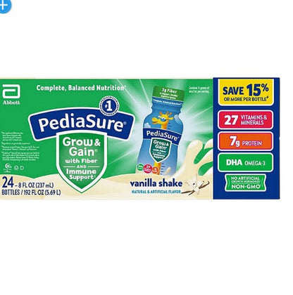 PediaSure Grow and Gain Nutritional Shake with Fiber for Kids, Vanilla (8 fl. oz., 24 pk.)