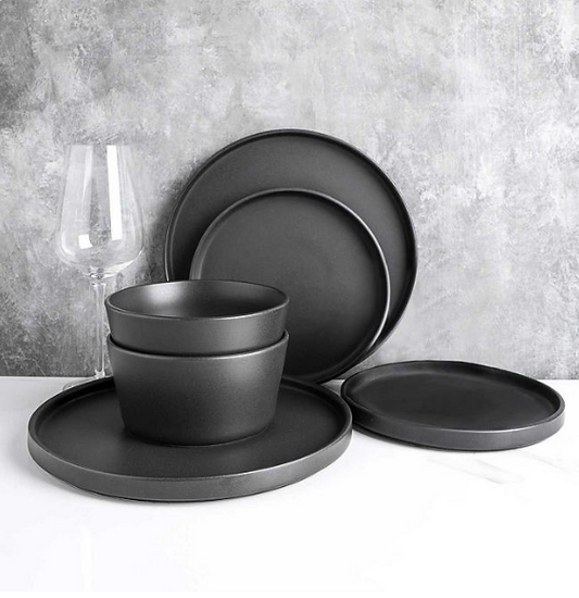 Stone Lain 24-Piece Modern Ledge Stoneware Dinnerware Set (Assorted Colors)