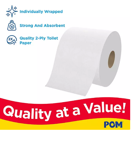 POM Bath Tissue, Septic Safe, 2-Ply, White (473 sheets/roll, 45 rolls)