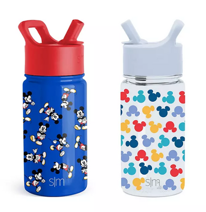 Simple Modern Kids Disney Water Bottle 2-Pack Set, 16-oz. Break Resistant Plastic & 14-oz. Stainless Steel with Straw Lid (Assorted Designs)