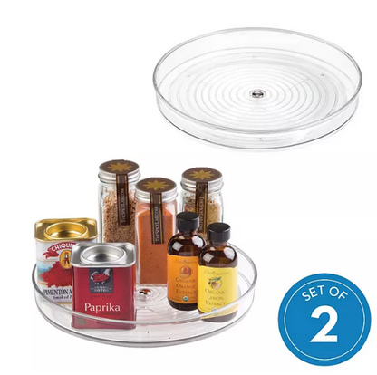 iDesign 2-Piece Set of 9" Clear Turntable Lazy Susan Organizers