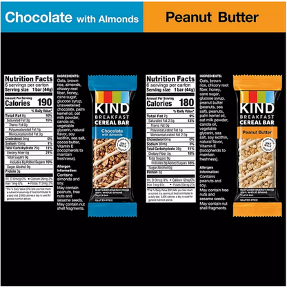 KIND Breakfast Cereal Bar Chocolate with Almonds and Peanut Butter Variety Pack (12 ct.)