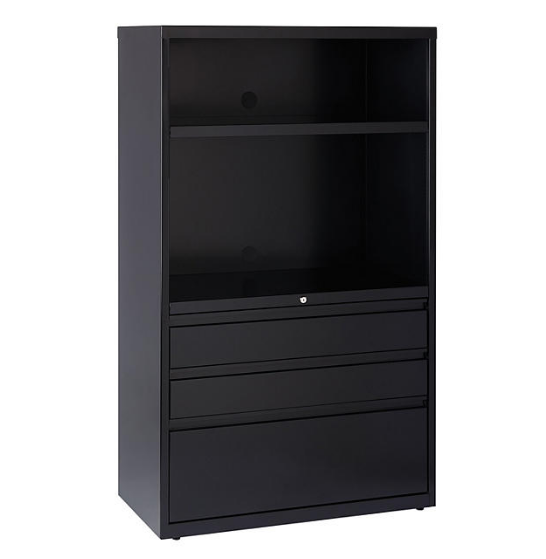 Hirsh 36" Wide 3 Drawer Lateral Combo File Cabinet, Black