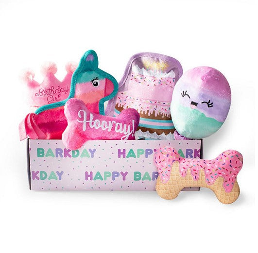 Happy Barkday Birthday Girl Box Dog Toy Bundle, 6-Piece Set (Pink)