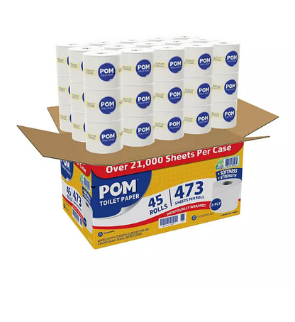 POM Bath Tissue, Septic Safe, 2-Ply, White (473 sheets/roll, 45 rolls)