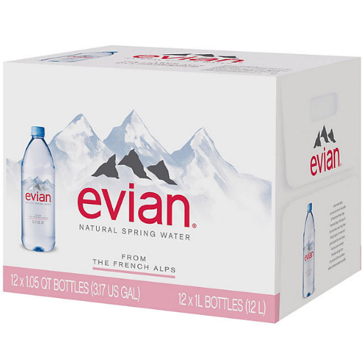 evian Natural Spring Bottled Water (1L., 12 pk.)