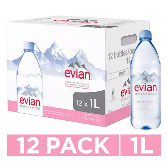 evian Natural Spring Bottled Water (1L., 12 pk.)