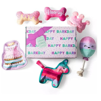 Happy Barkday Birthday Girl Box Dog Toy Bundle, 6-Piece Set (Pink)