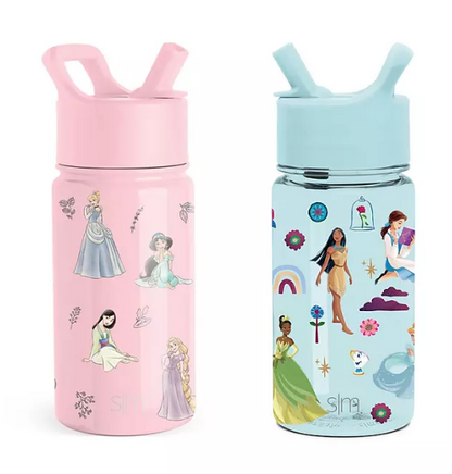 Simple Modern Kids Disney Water Bottle 2-Pack Set, 16-oz. Break Resistant Plastic & 14-oz. Stainless Steel with Straw Lid (Assorted Designs)