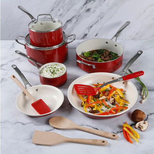 Martha Stewart 14-Piece White Ceramic Interior Cookware Set (Assorted Colors)