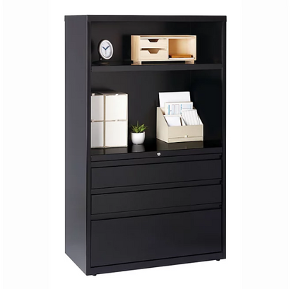 Hirsh 36" Wide 3 Drawer Lateral Combo File Cabinet, Black