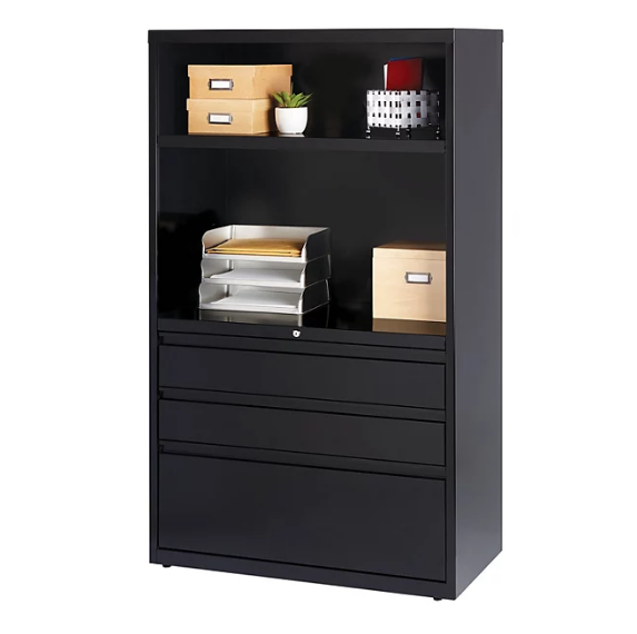 Hirsh 36" Wide 3 Drawer Lateral Combo File Cabinet, Black